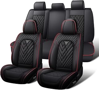 Car Seat Covers Full Set for Honda CR-V Hybrid 2020-2026, Waterproof Nappa Leather Car Seat Cover, Full Coverage Car Seat Covers Sets(5 Seats/Black Red)