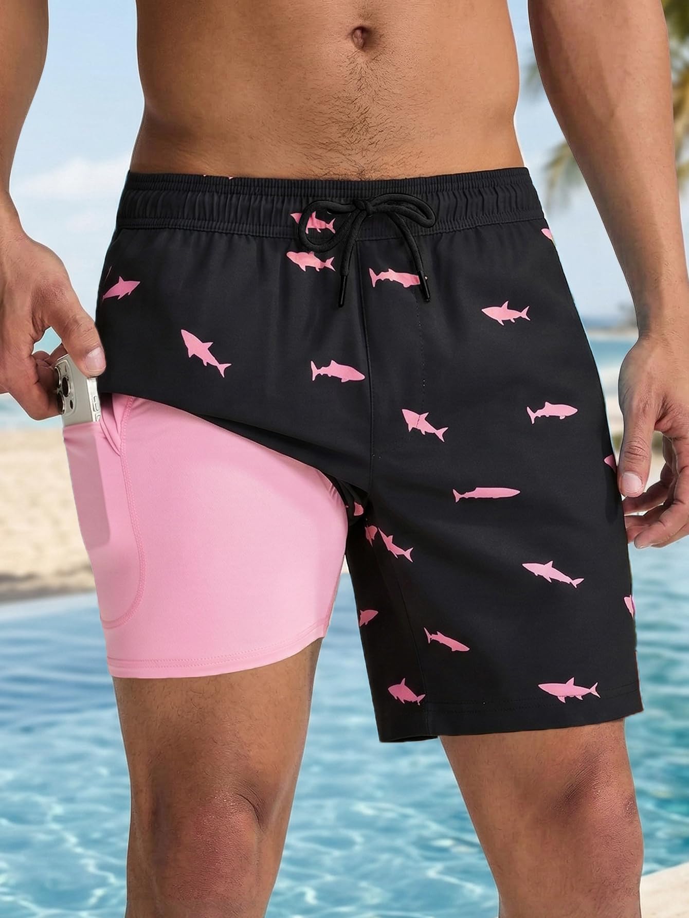 Men's Swimming Trunks with Compression Lining Quick Dry Beach Shorts with Hidden