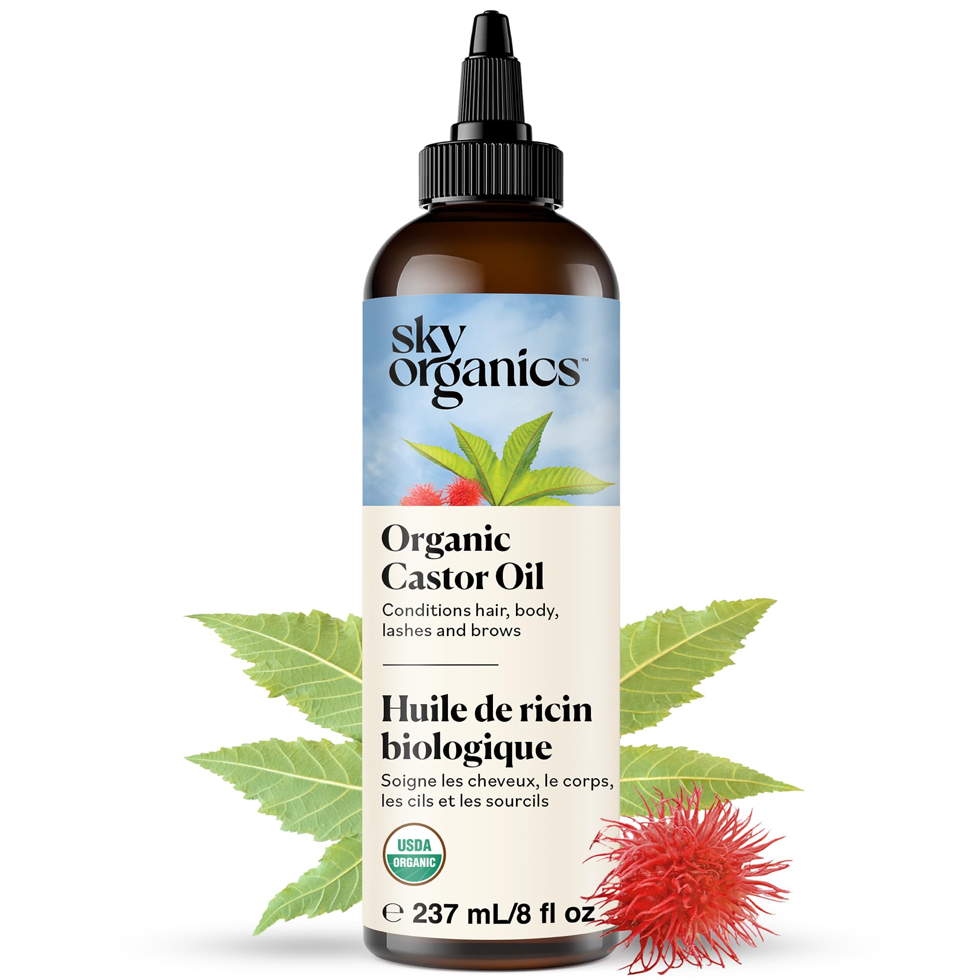 Sky Organics Organic Castor Oil 8oz, Pure, Cold Pressed and Hexane Free