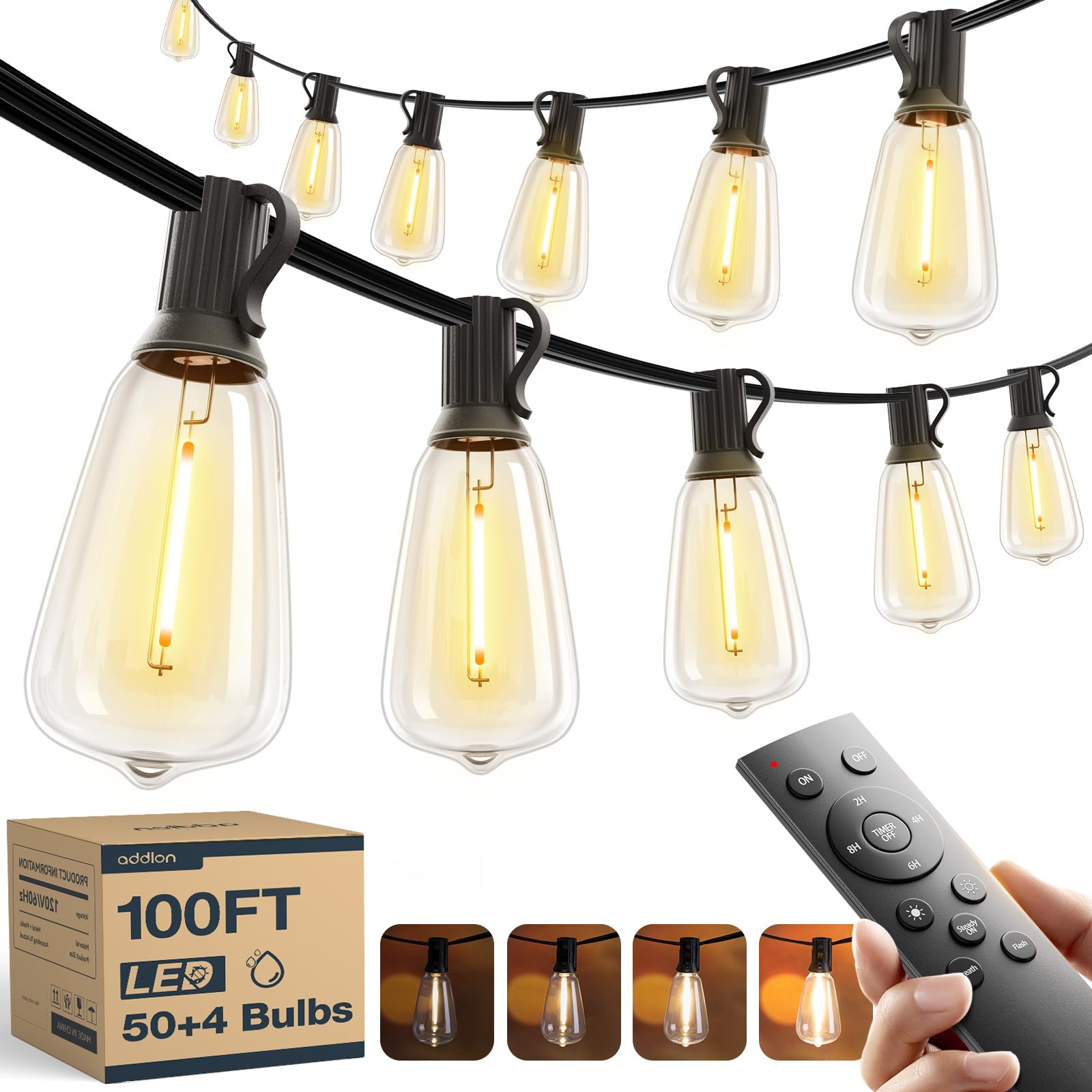 addlon 100FT(50FT*2) Solar String Lights Outdoor with Remote Waterproof