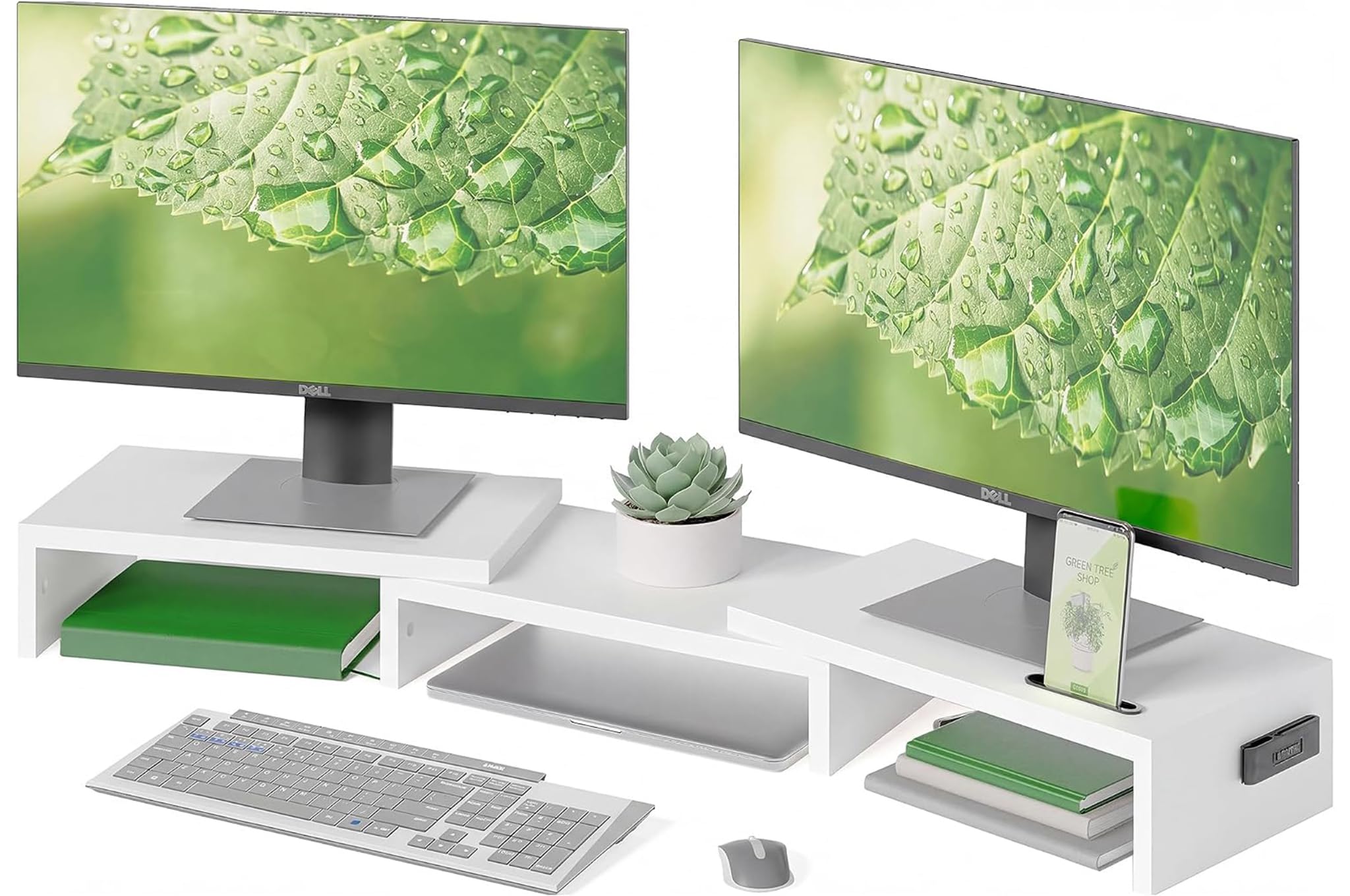 BONTEC Dual Monitor Stand for Desk, Monitor Riser with Smartphone Holder | Adjus