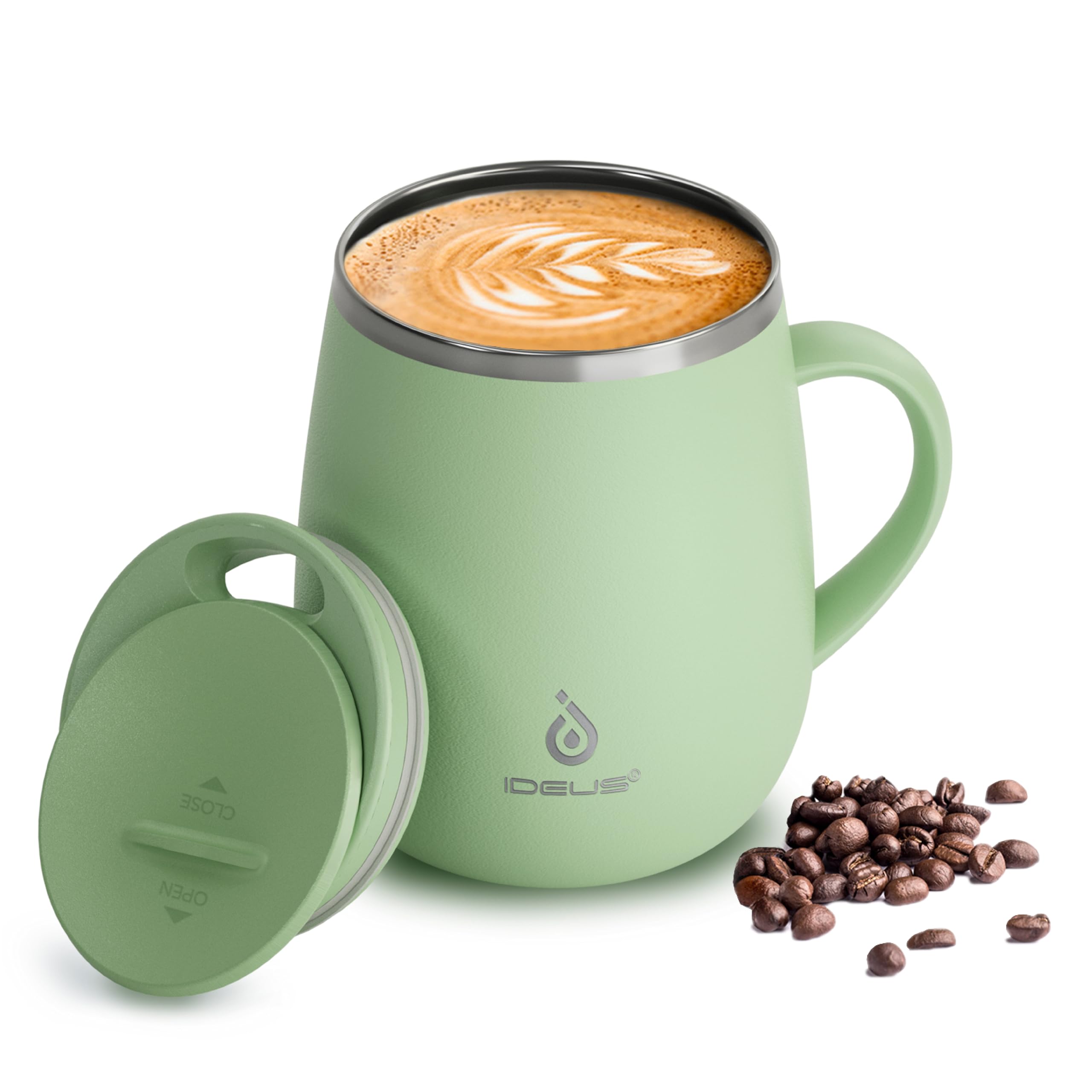 Ideus 16 oz Insulated Coffee Mug with Lid and Handle (Avocado Green 2.0)