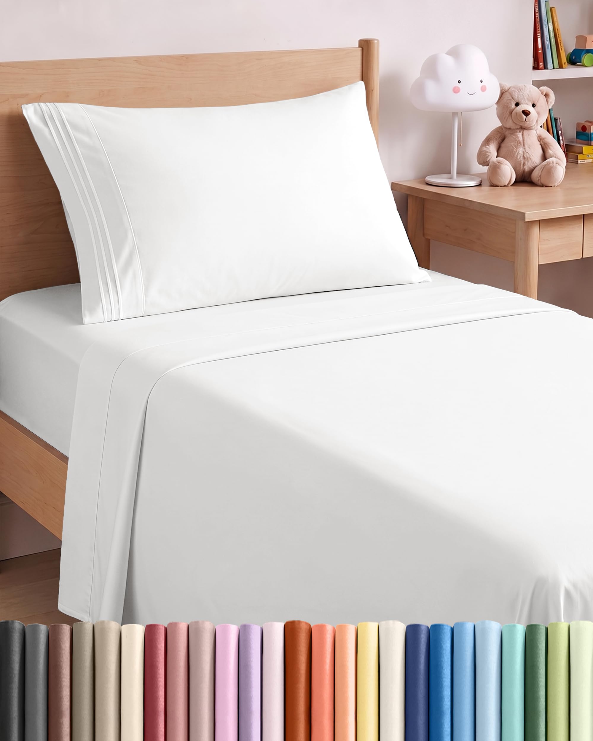 Twin XL Size 3 Piece Sheet Set - Comfy Breathable & Cooling Sheets - White