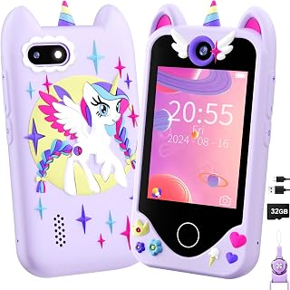 Yosfeng Kids Smart Phone Toy for Girls Ages 3-8, Touchscreen Toy Phone with Dual Cameras, Learning Games, Music Player, 32GB Card Birthday Gift for Kids