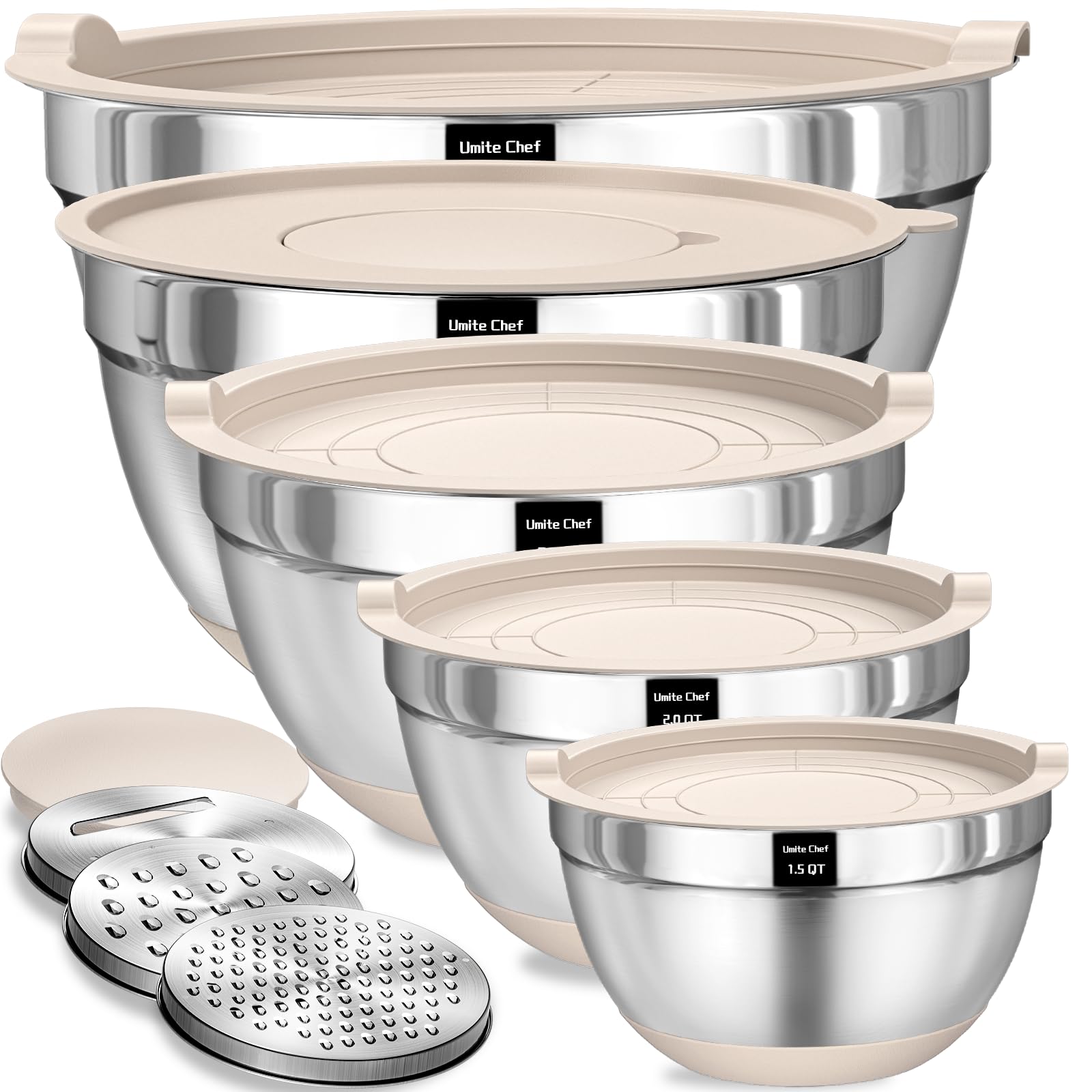 Umite Chef Mixing Bowls with Airtight Lids Set, 8PCS Stainless Steel Nesting Bow