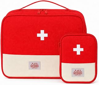 VLYHOLU 2PCS Empty Medicine Bag Set, Water-Resistant First Aid Organize-Red