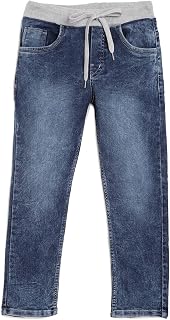 chopper club Boys Jeans Made of High Quality Stretchy Cotton Denim Fabric in Slim Fit and Ribbed Cotton Waist + Elastic Drawstrings, Half Brib