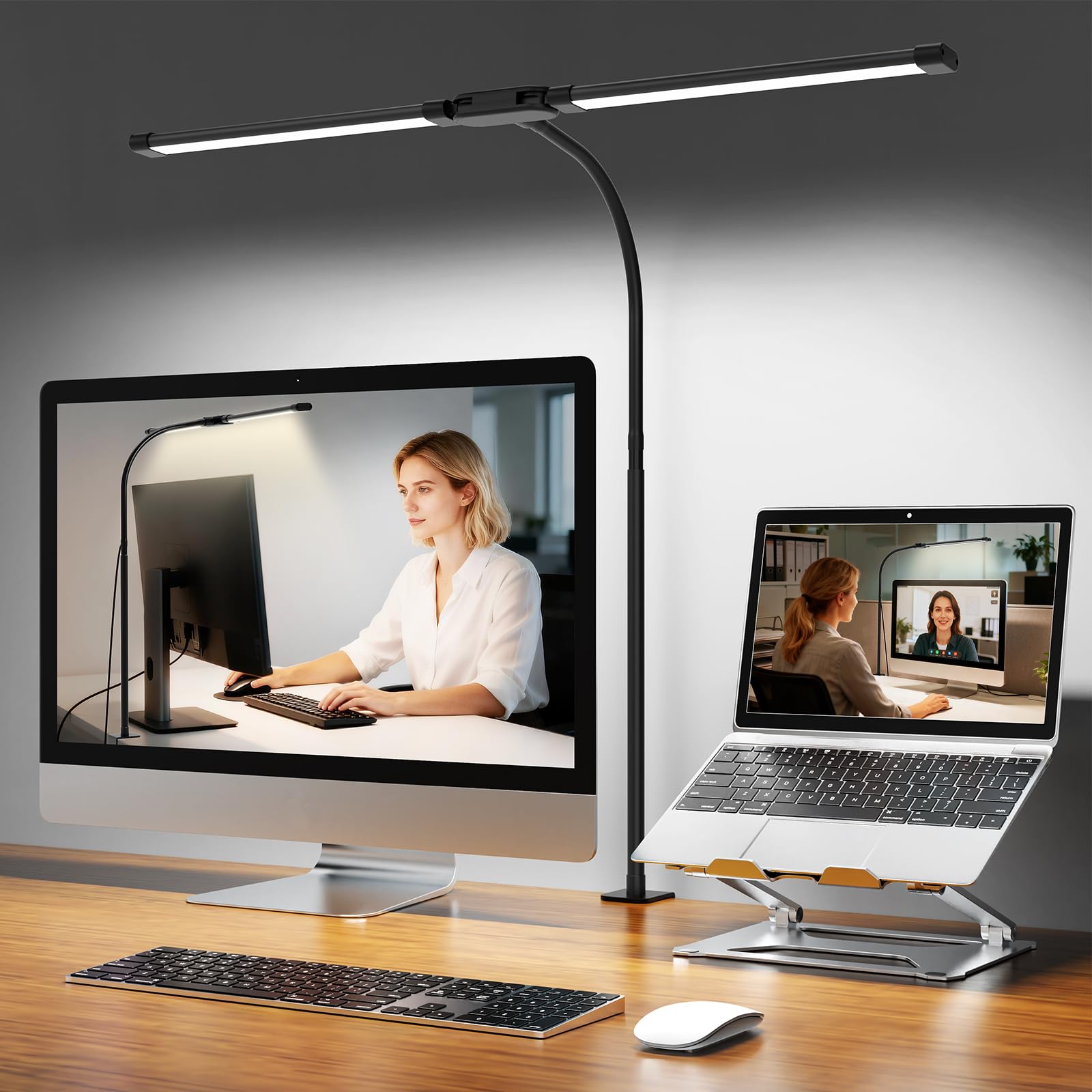 Woputne Flexible Dual Head LED Desk Lamp, Super Wide & Bright 960LM, 12W | 5 Col