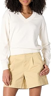 Amazon Essentials Womens Long Sleeve Relaxed-Fit Lightweight V-Neck Cropped Sweater Top