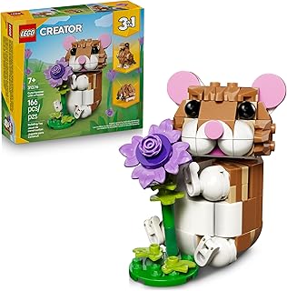 LEGO Creator 3 in 1 Cute Hamster with a Flower 31376 | Building Toys for Girls & Boys, Ages 7+, 3 Building Options, Kids Bedroom & Desk Décor, 166 Pieces, Gift for Birthdays