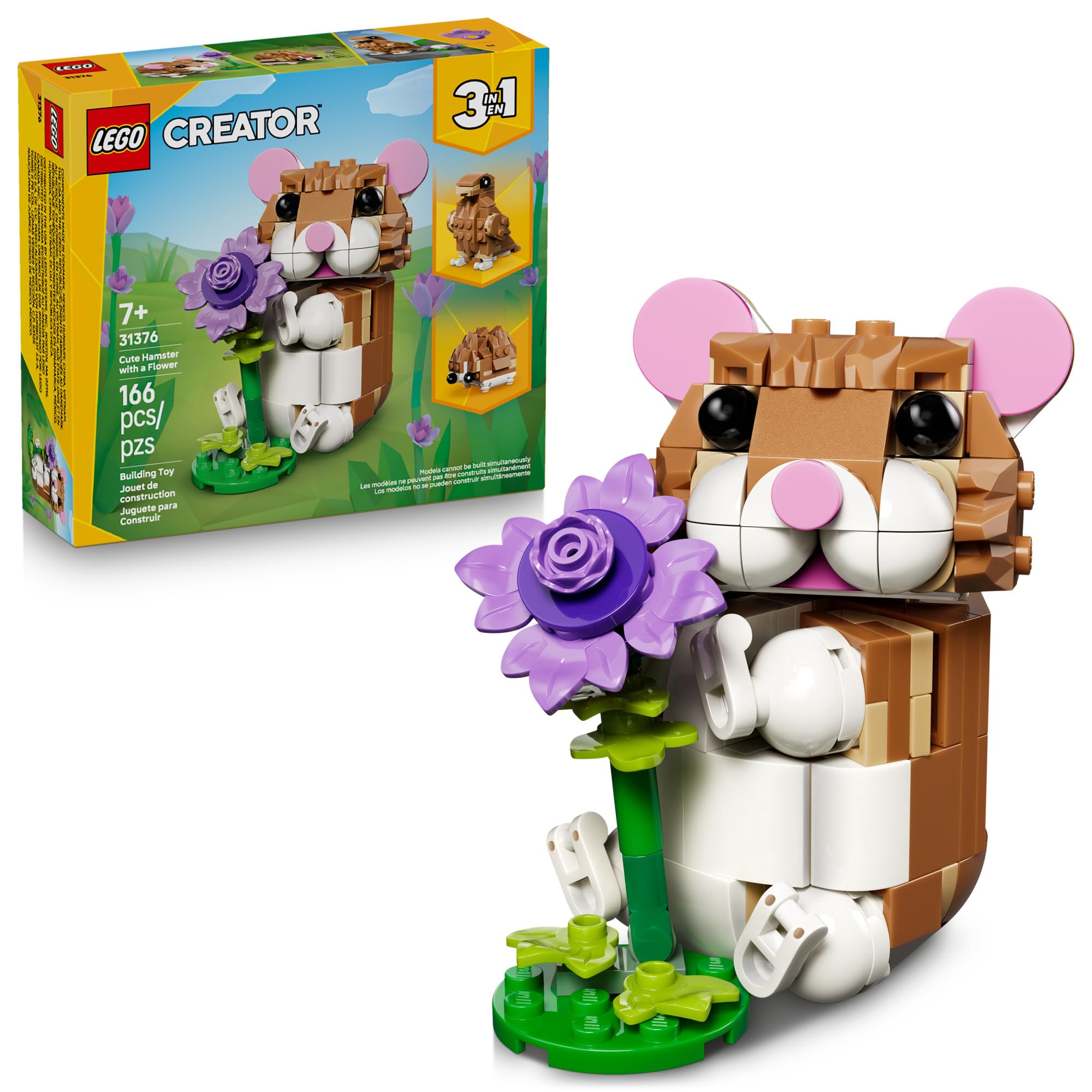 LEGO Creator 3 in 1 Cute Hamster with a Flower 31376 | Building Toys for Girls &