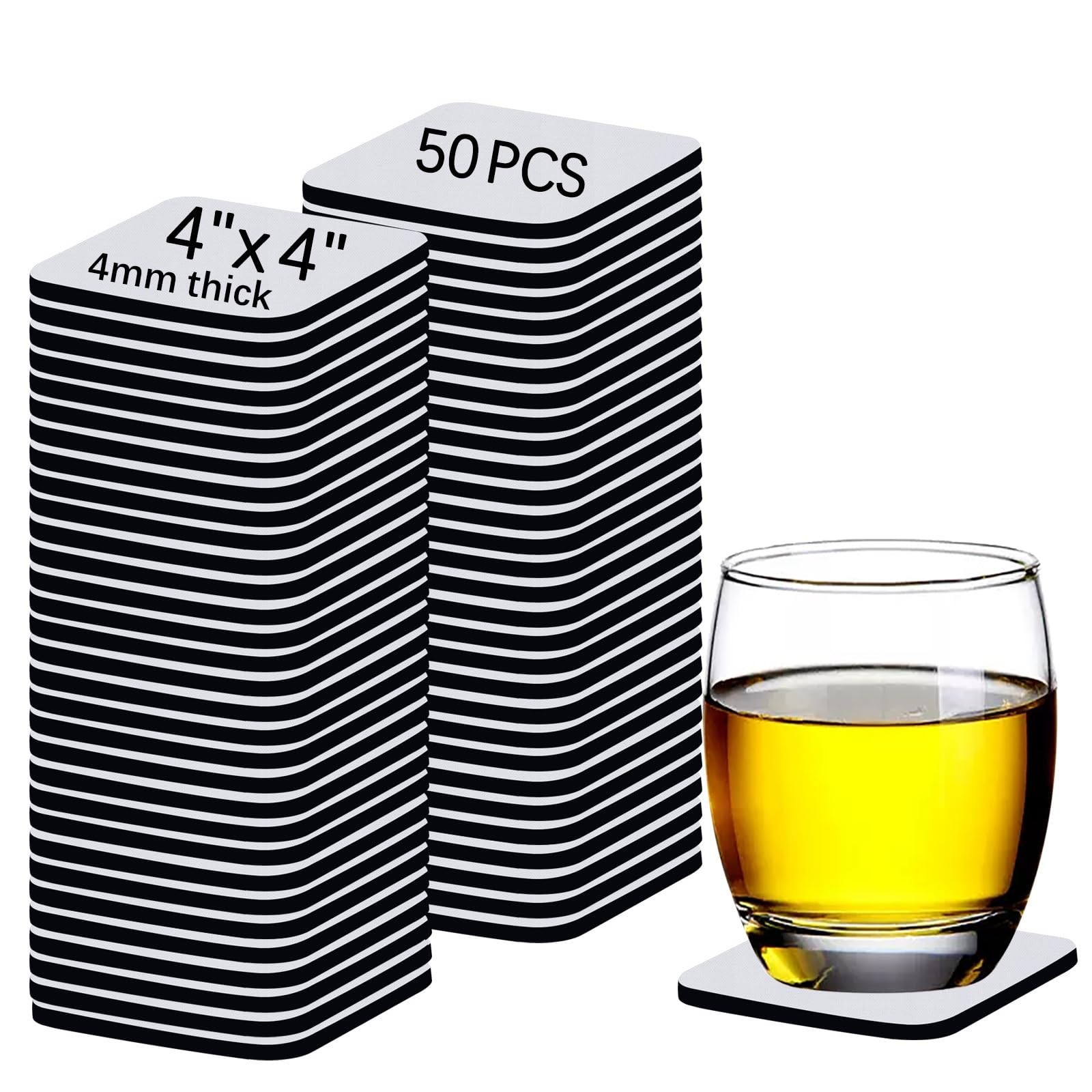 50 PCS Sublimation Blank Cup Coasters Bulk, 4x4 Inch Square Blank Cup Mat Rubber