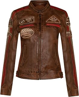 Infinity Leather Women's Leather Biker Casual Racing Moto Badge Jacket