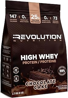 Revolution Nutrition, High Whey, Protein Powder 6LB Bag, Whey Protein, Gluten Free, 25g of Protein Per Scoop, 2.7kg, 73 Servings (Chocolate Cake, 6 Pound Bag)