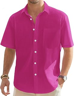 J.VER Mens Button Down Short Sleeve Shirts Casual Beach Vacation Linen Shirt Cotton Summer Clothes for Tropical Cruise Party Red XXL