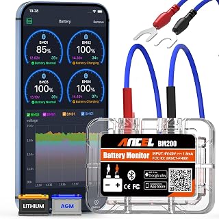 ANCEL BM200 Battery Monitor Bluetooth, 12V Automotive Car Battery Tester | Auto Battery Load Tester with Cranking Charging Test Alarm Record Voltage History Voltmeter for Car/RV/Motorcycle/Truck/Boat