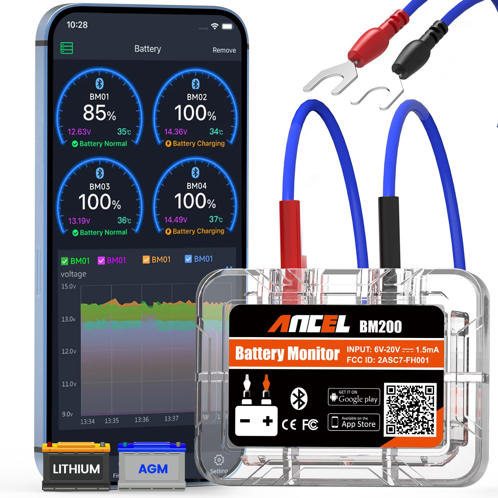 ANCEL BM200 Battery Monitor Bluetooth, 12V Automotive Car Battery Tester | Auto 