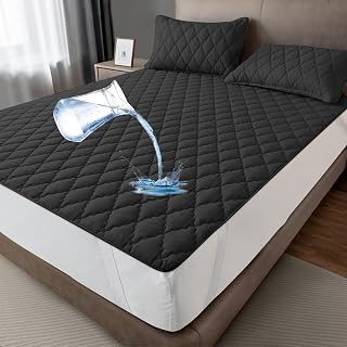 Waterproof Mattress Protector 180 x 200 cm, Breathable Mattress Topper, Microfibre Mattress Cover, Waterproof Mattress Protector, Incontinence Underlay, Washable, Black