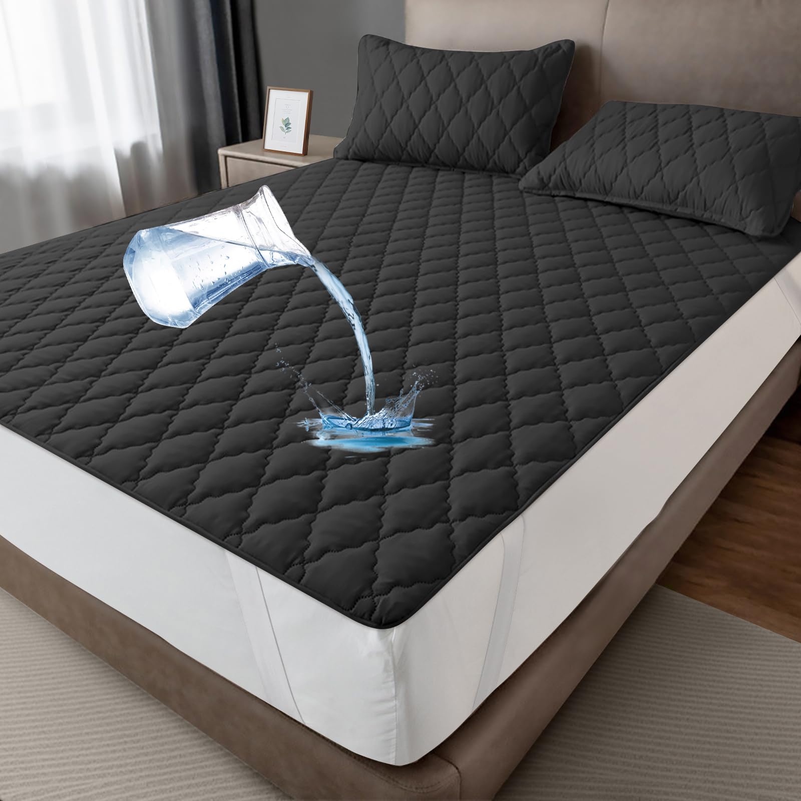 Waterproof Mattress Protector 160 x 200 cm Breathable Microfibre Mattress Cover 