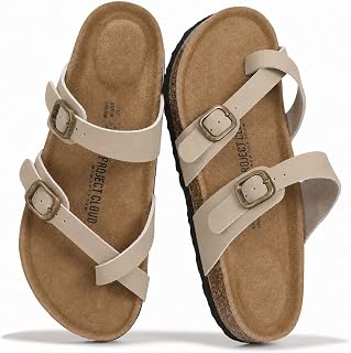 Project Cloud 100% Genuine Leather Womens Sandals Footbed Slides for Women
