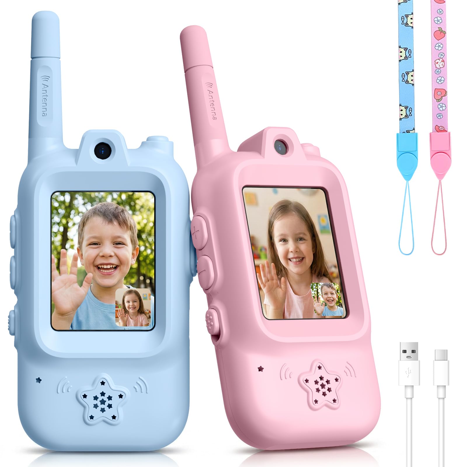AQLL Kids Video Walkie Talkies, 2 Pack Rechargeable Long Range Walkie Talkies fo