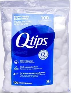 Q-Tips Super Jumbo Cotton Balls for Beauty, First Aid and Baby Care, 100% Thick Cotton, 100 Count