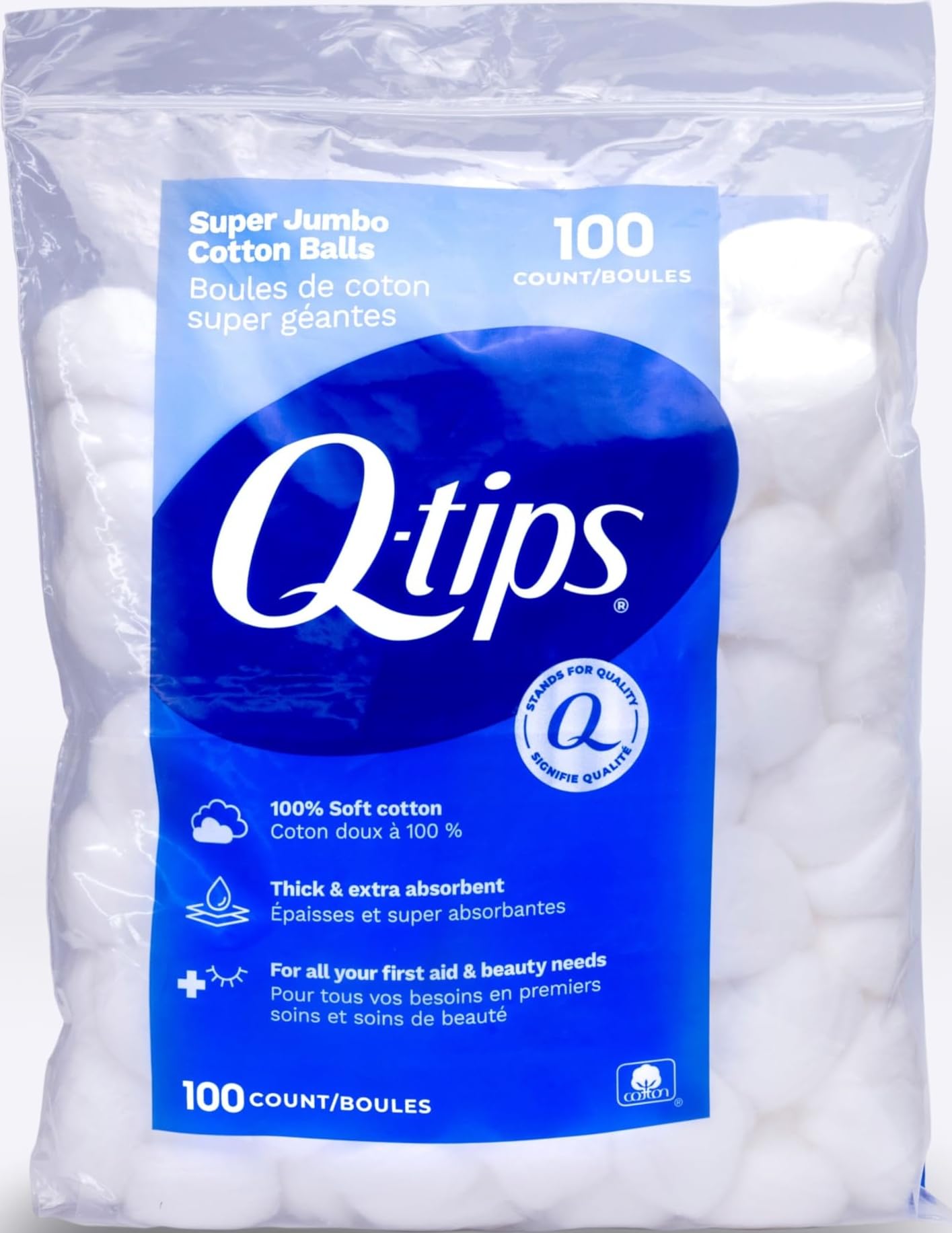 Q-Tips Super Jumbo Cotton Balls for Beauty, First Aid and Baby Care, 100% Thick 