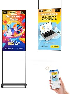 43 Inch Window-Facing Digital Signage Display, 3000 Nits Advertising Kiosk for Business Storefronts, Heat-Resistant LCD, Auto Brightness Sensor, Phone & PC Remote Control, Android 14, WiFi/USB/HDMI