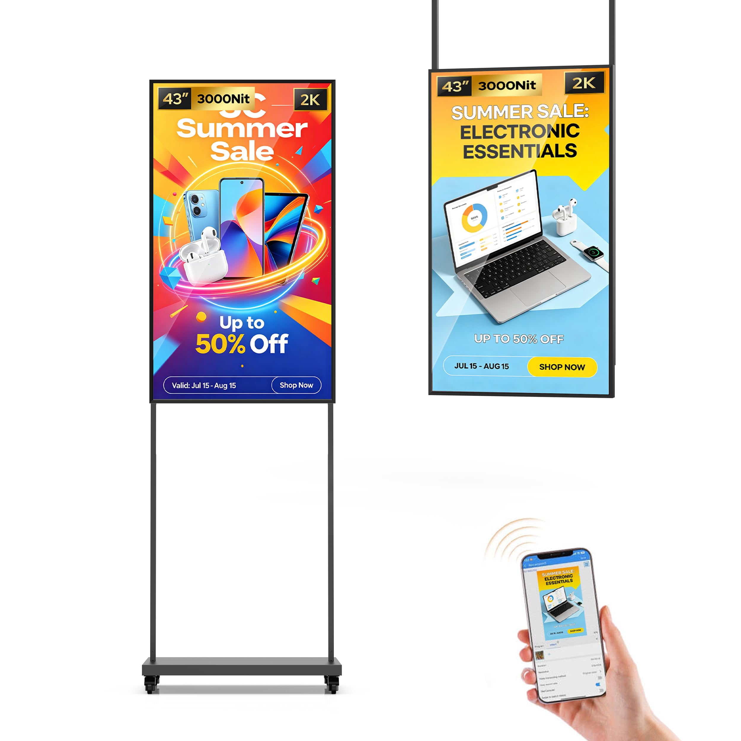 43 Inch Window-Facing Digital Signage Display, 3000 Nits Advertising Kiosk for B
