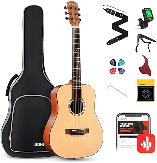 Donner 3/4 Acoustic Guitar Kit 36 Inch Dreadnought Acustica Guitarra Bundle for Beginner Adult Youth Travel With Steel String Spruce Wood Gig Bag Tuner Pickguard Right Hand