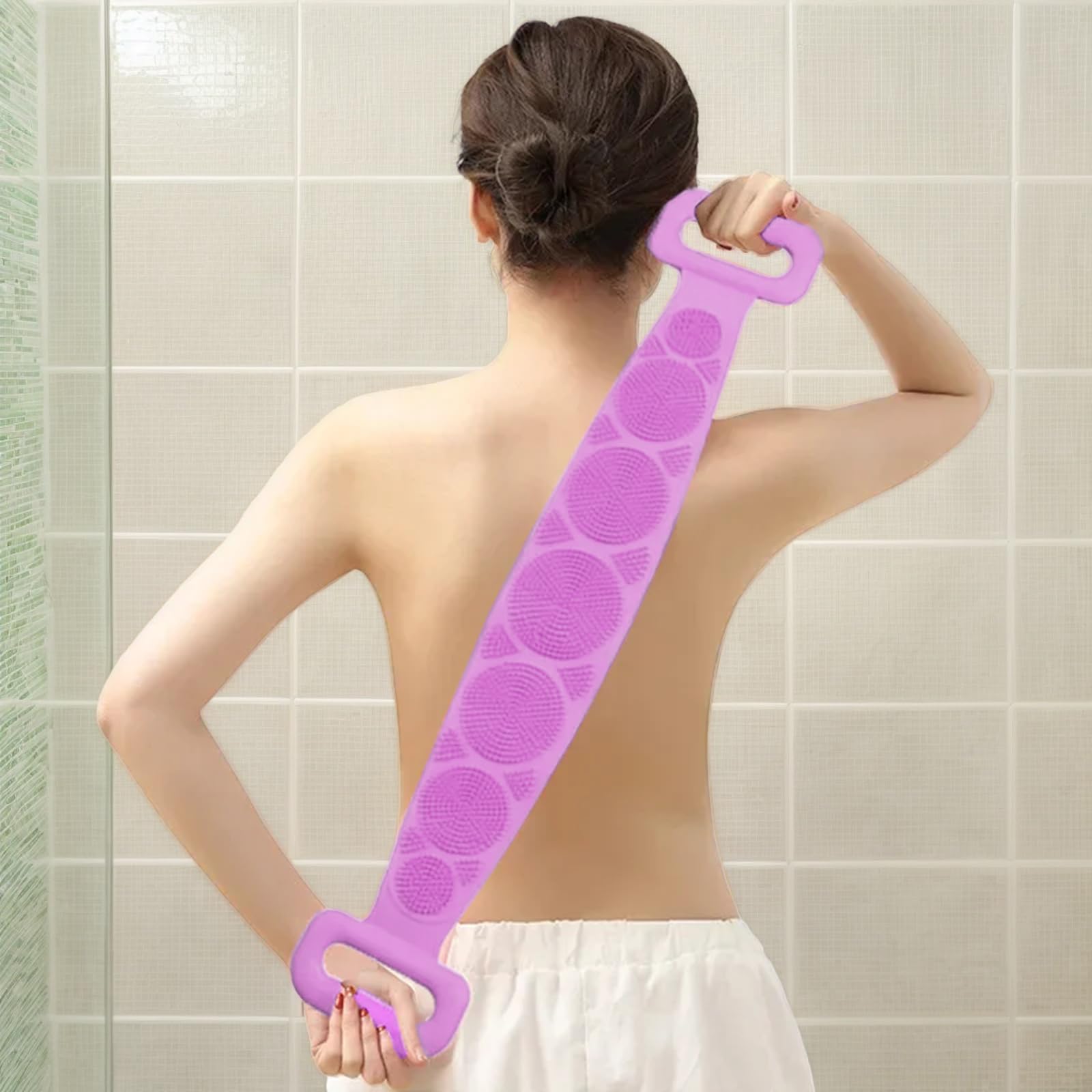 Silicone Bath Scrubber - Exfoliating Shower Brush with Handle, Deep Cleansing Bo