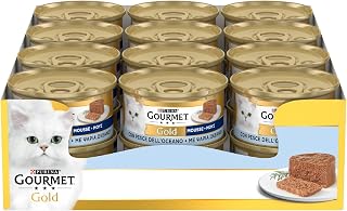 GOURMET Gold Wet Food for Adult Cats Mousse with Ocean Fish 24 x 3 oz Cans | Ocean Fish Mousse without Artificial Dyes or Preservatives