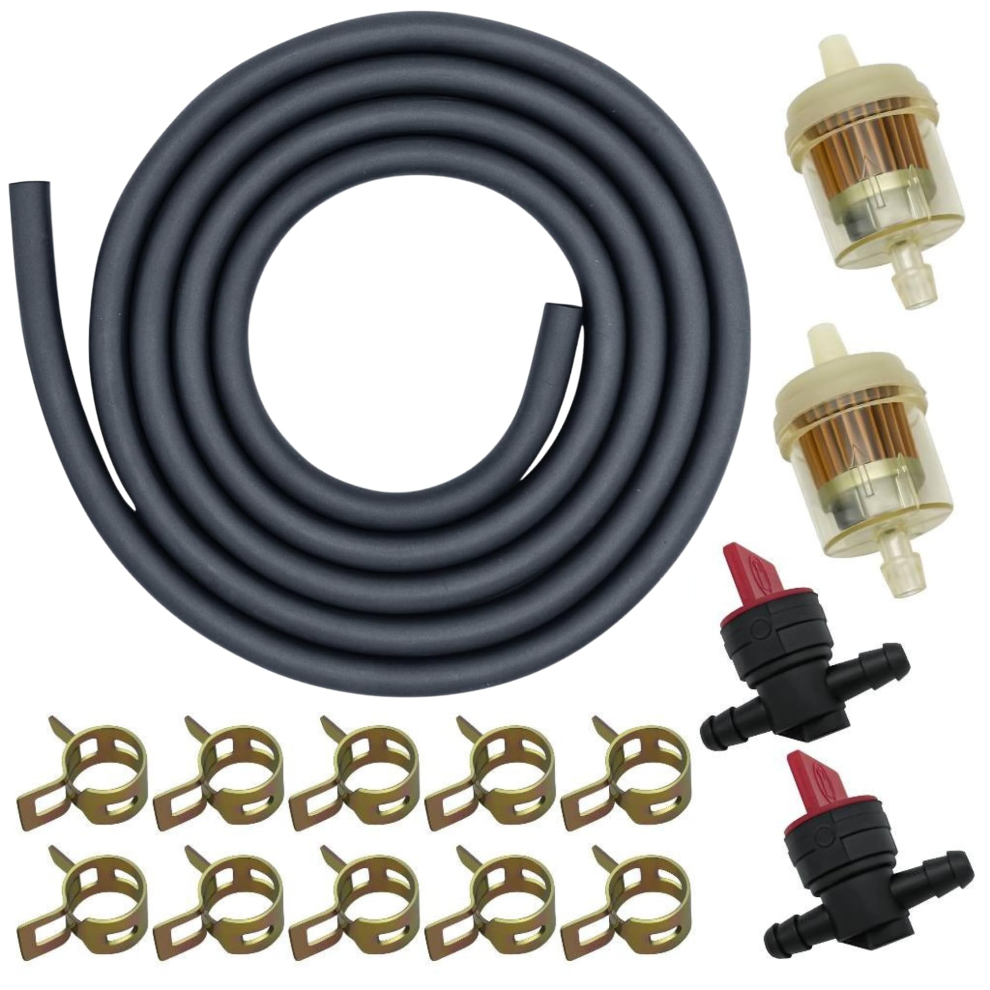 STRONGTHIUM 1/4" 6.6FT Rubber Gas Fuel Line Hose w/Clamps Valve & Filters