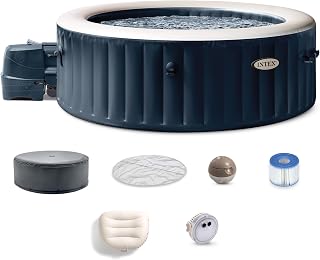 INTEX PureSpa 6 Person Inflatable Hot Tub with Energy-Efficient Spa Cover | 28431EP Bubble Massage: Built-in Hard Water Treatment, 85in x 28in - 2 Headrests & LED Light Included, Cobalt Blue