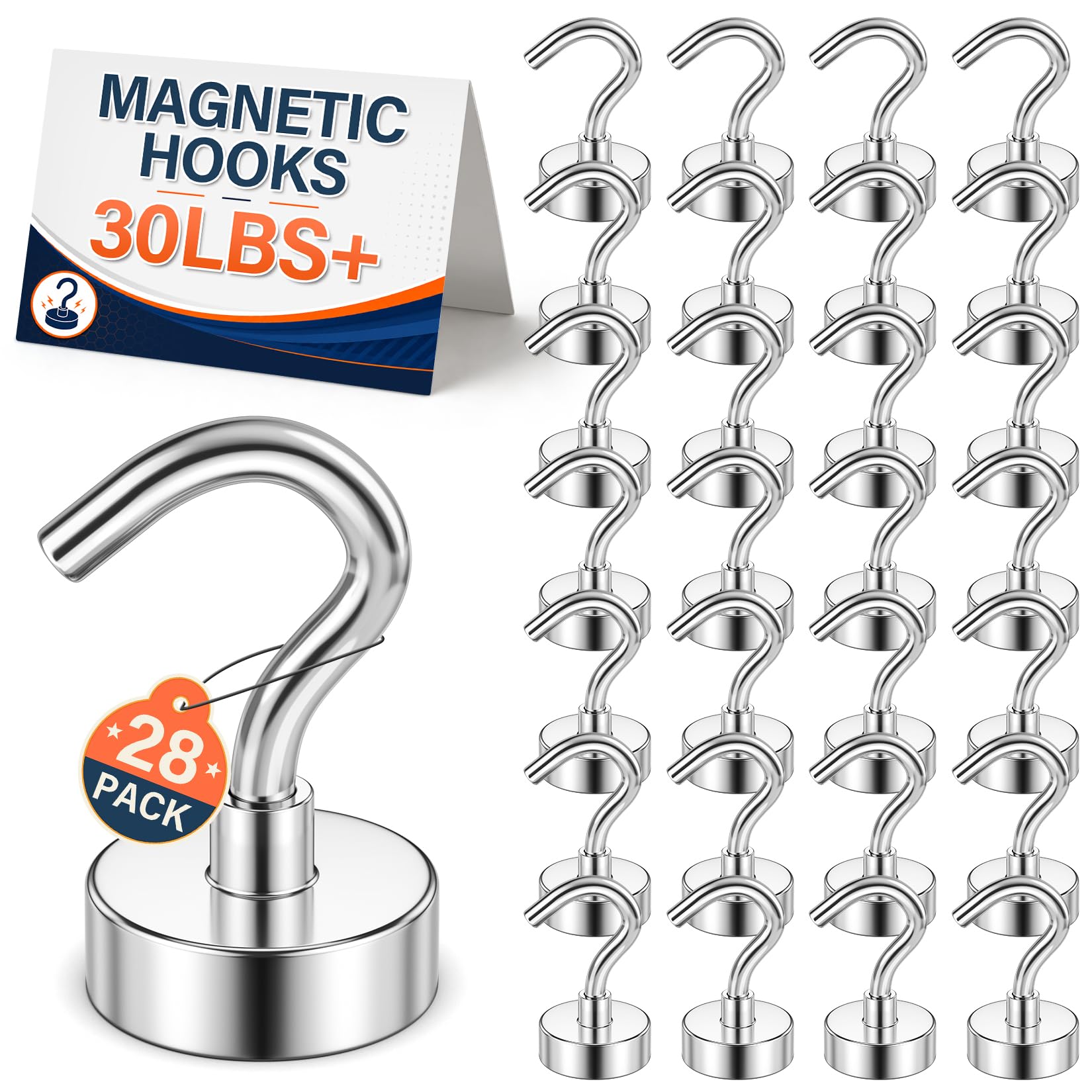 FINDMAG Magnetic Hooks, 30LB+ Magnetic Hooks for Cruise Cabins, 28 Pack | Heavy 