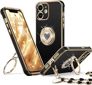 XYZ Case for iPhone 12 Mini with Stand, Phone Case with Double Ring Kickstand, Women Girls Bling Luxury Protective Case Heart for iPhone 12 Mini, Black
