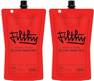 Filthy Bloody Mary Mix, Premium Cocktail Mixer - 32 Oz Pouch, 2 Pack | All-Natural Ingredients, Made with Real Tomatoes - Travel Friendly for Vacation & Home Bars - Non-GMO, Gluten-Free & Vegan