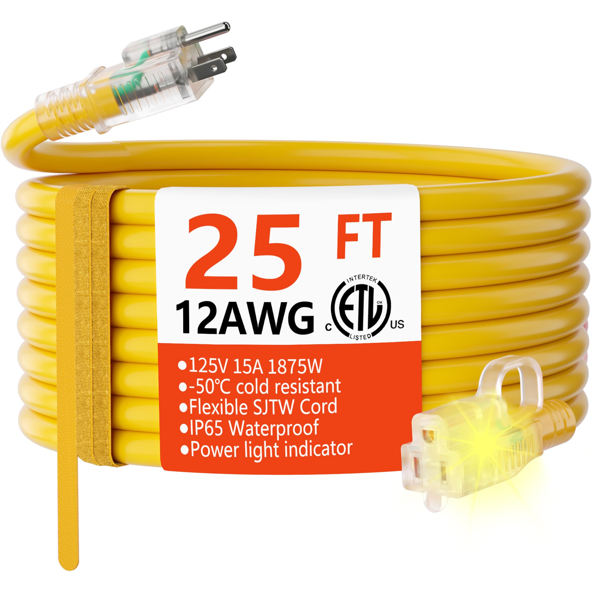 HUANCHAIN 12 Gauge Heavy Duty Outdoor Extension Cord 25 FT Waterproof | 25 Foot 