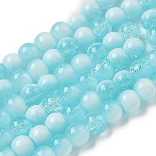 50pcs 6mm Clear Crackle Glass Beads Round Gradient Beads for Jewelry Making Necklace Bracelet Earrings Crafts 0.8mm Hole Turquoise
