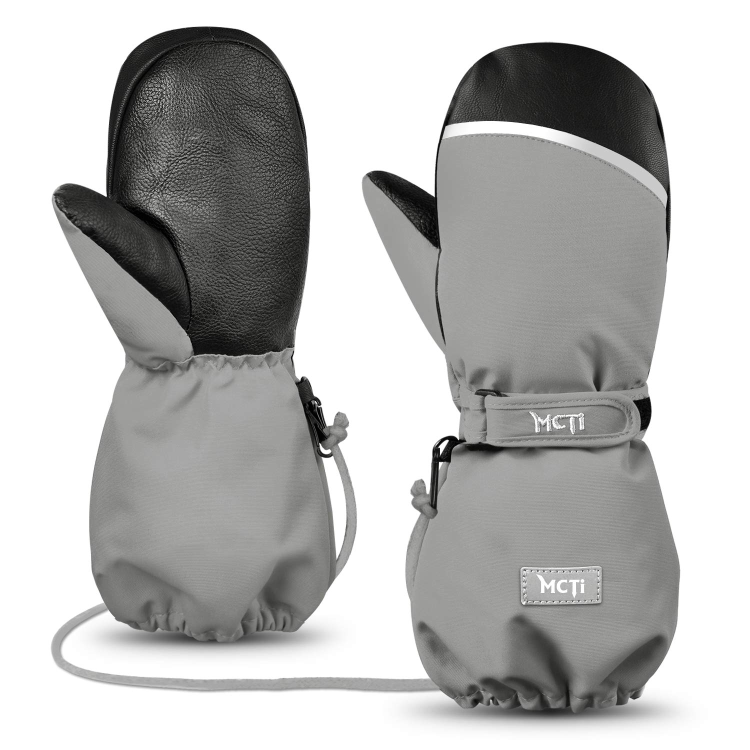 MCTi Kids Mittens Waterproof Winter Ski Warm Sherpa Lined Long Cuff with String 