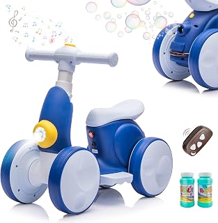 Ydier 6V Electric Baby Balance Bike with Bubble Machine, Ride on Toys(Blue) | 4 in 1 Toddler Balance Bike w/Remote for 1 Year Old Boys Girls Kids,Powered Motor,Music,LED Light,First Birthday Gift