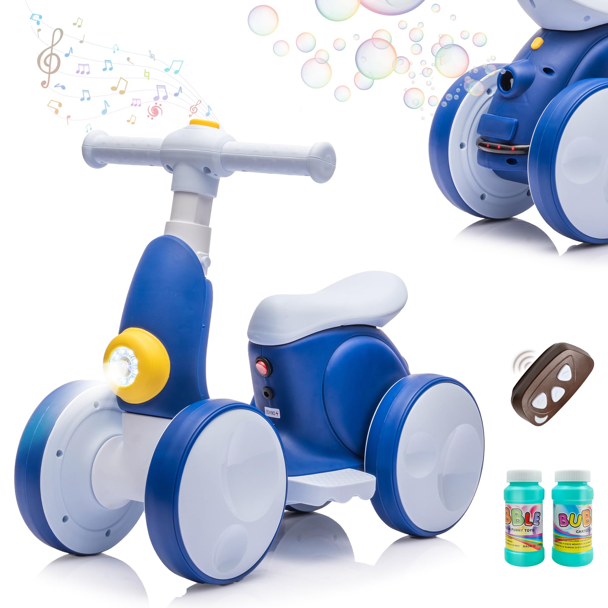 Ydier 6V Electric Baby Balance Bike with Bubble Machine, Ride on Toys(Blue) | 4 