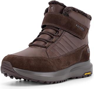 FitVille Men’s Winter Boots Extra Wide Snow Boots with Fur Lined Mens Hiking Boots High Top Non Slip Outdoor Boots for Men with Hook and Loop