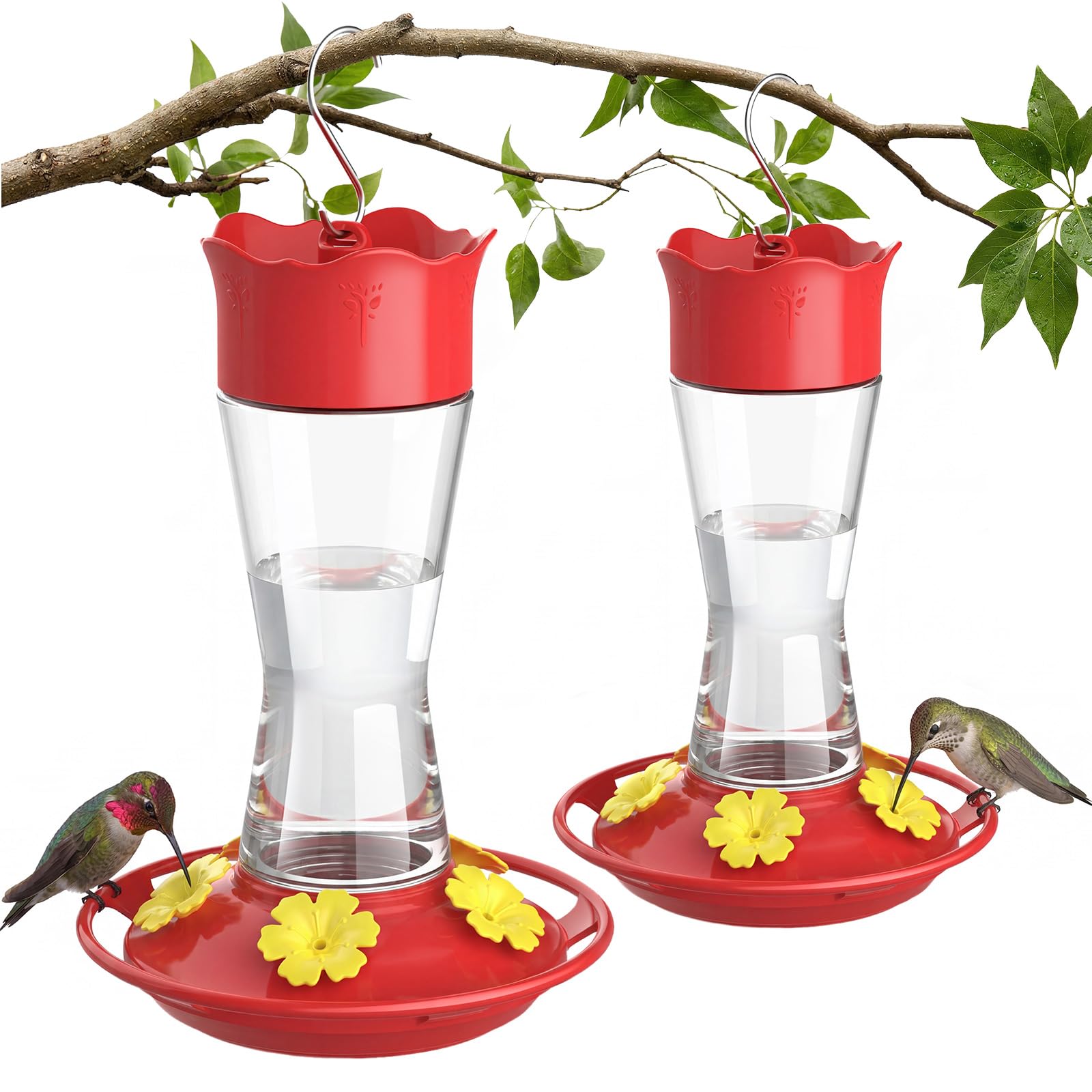 Kingsyard 2-Pack Glass Hummingbird Feeder for Outdoors Hanging, 10 oz Leak-Proof