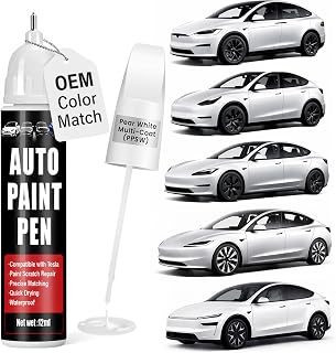 Touch Up Paint for Cars (Pearl White Multi-Coat PPSW), Compatible with Tesla Model Y/3/X/S, 0.4 fl oz Color Accurate 2-in-1 Car Paint Scratch Repair Pen, Easy to Use, Fast-Drying, Long-Lasting