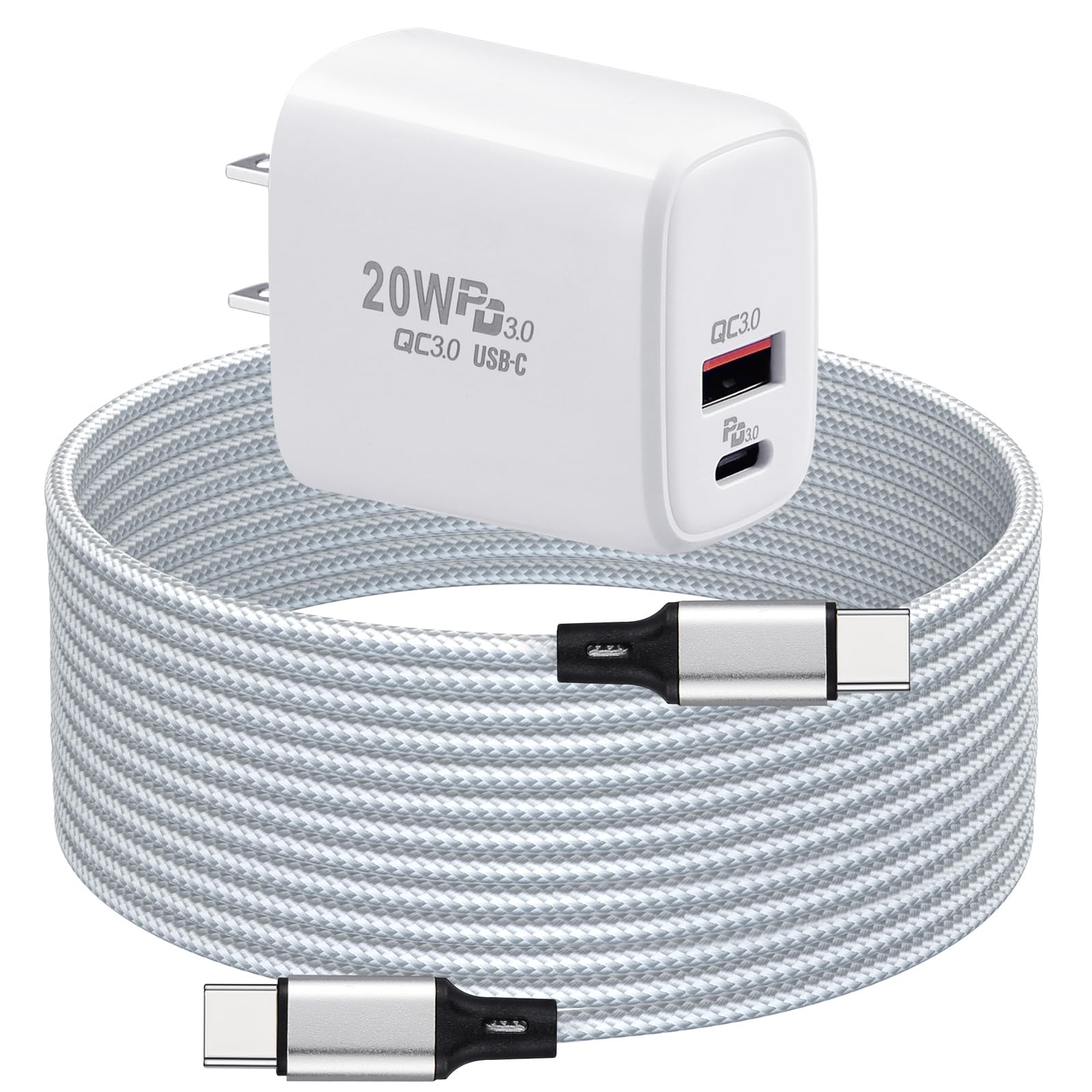 PD20W USB C Fast Charger for Meta Quest 3S, 3, 2 VR Headsets, White | Dual Port 
