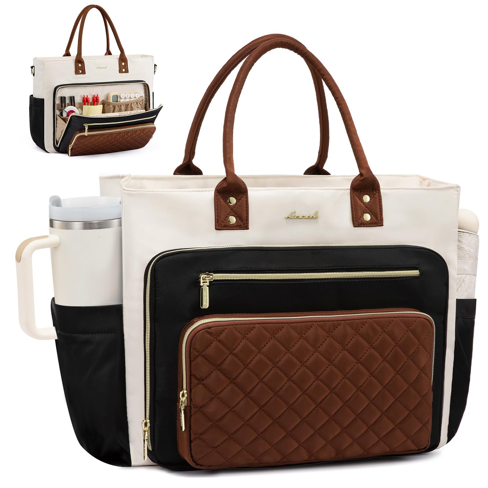 LOVEVOOK Teacher Tote Bag for Women Work, Laptop Bag With Large Cup Holder, Nurs