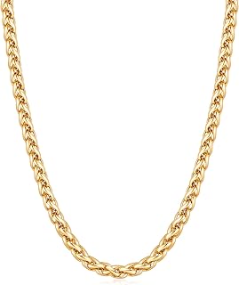 Fiusem 14K Gold Plated Wheat Chain Necklace for Men, 2/2.5/3/4/5mm Stainless Steel Necklace Chains for Men and Women 16-28 Inch