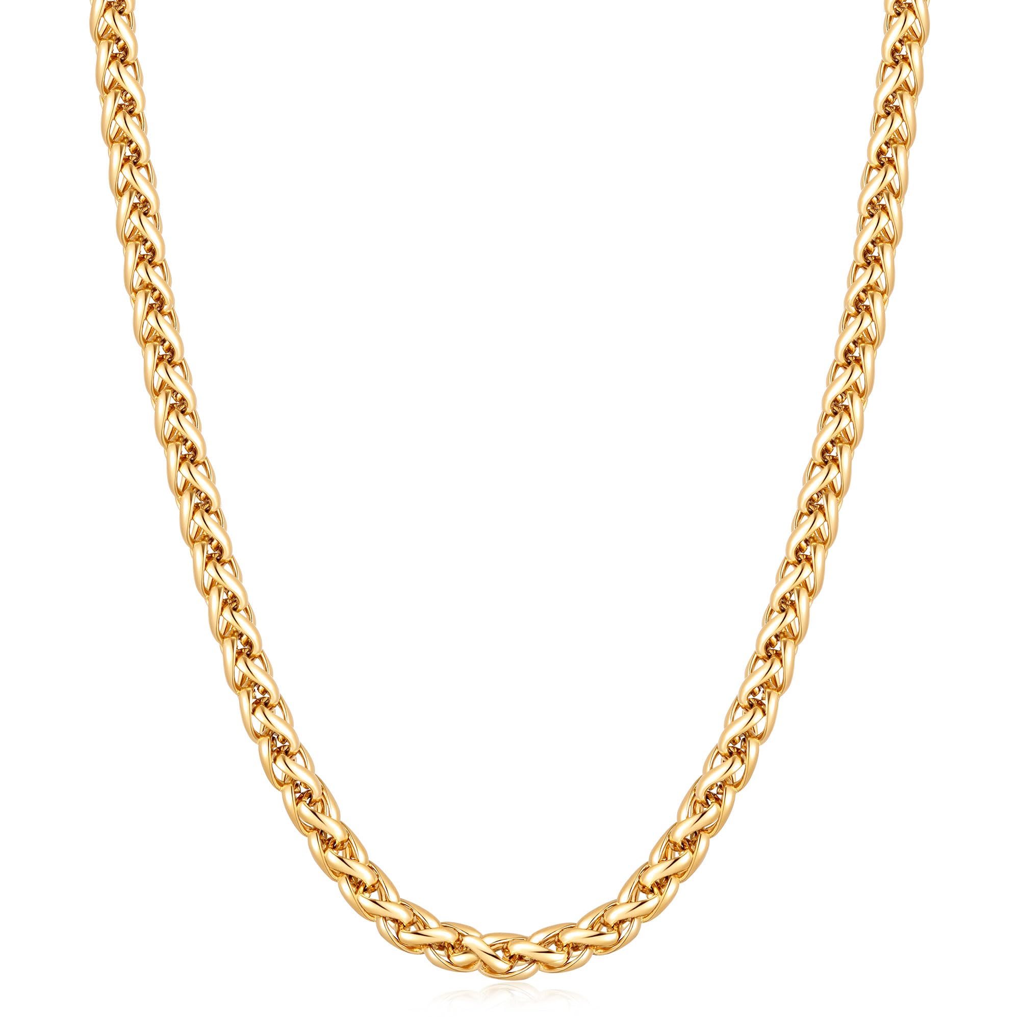 Fiusem 14K Gold Plated Wheat Chain Necklace for Men, 2/2.5/3/4/5mm Stainless Ste