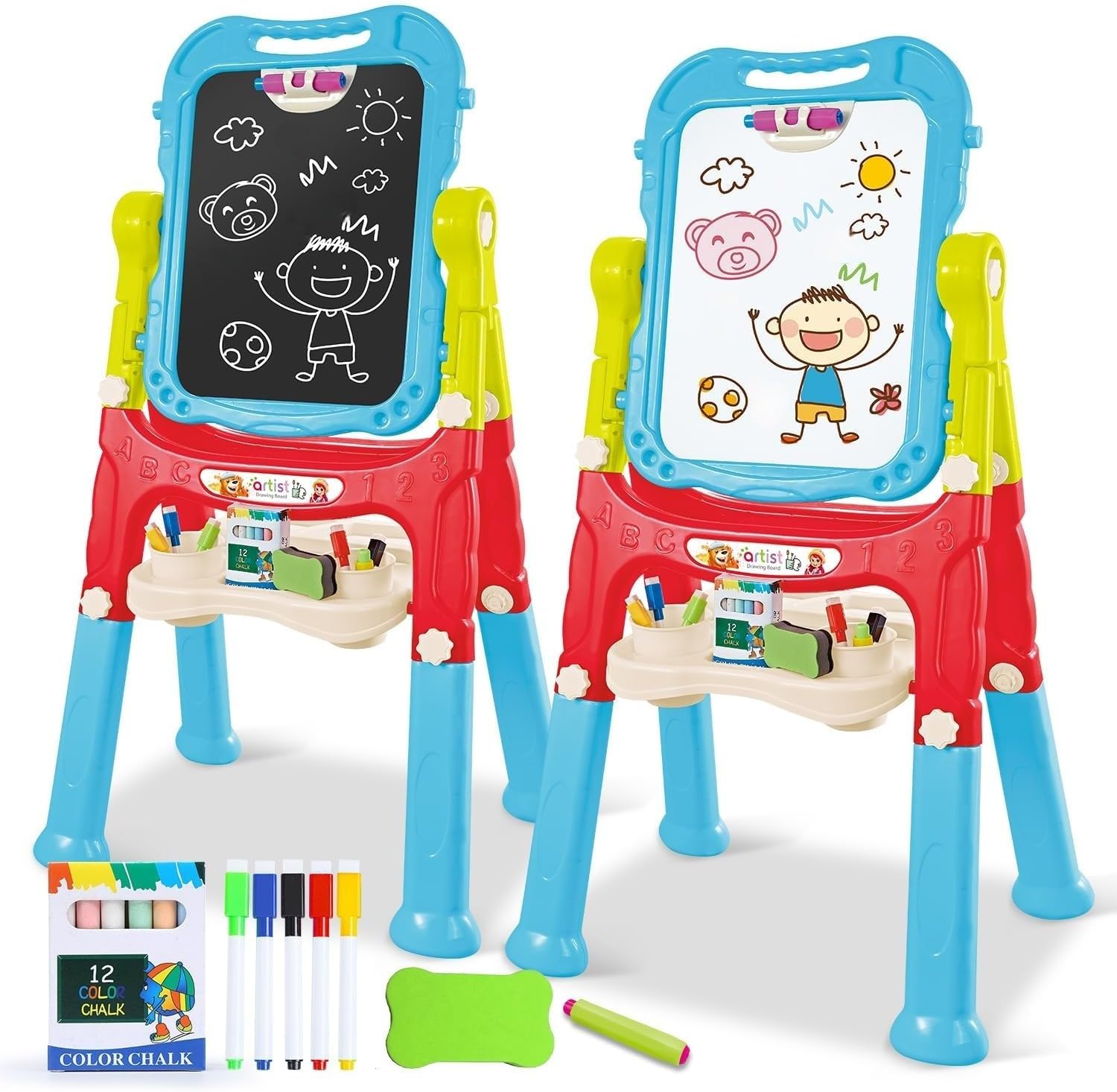 Kids Easel, Art Easel Kids for Toddler Adjustable Standing, Double Magnetic Draw